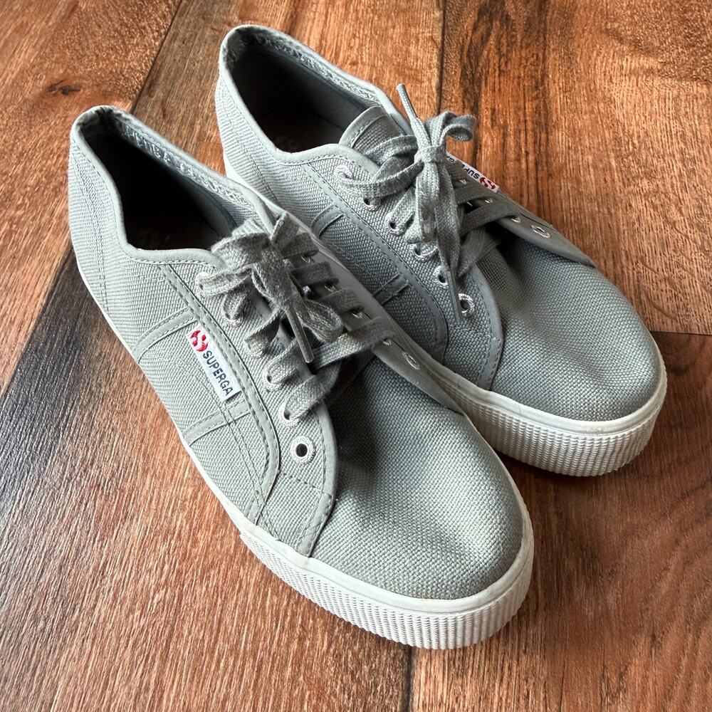 Superga 2750 Cotu Classic Platform Sneakers Women’s EU 39.5 Gray Canvas Lace Up